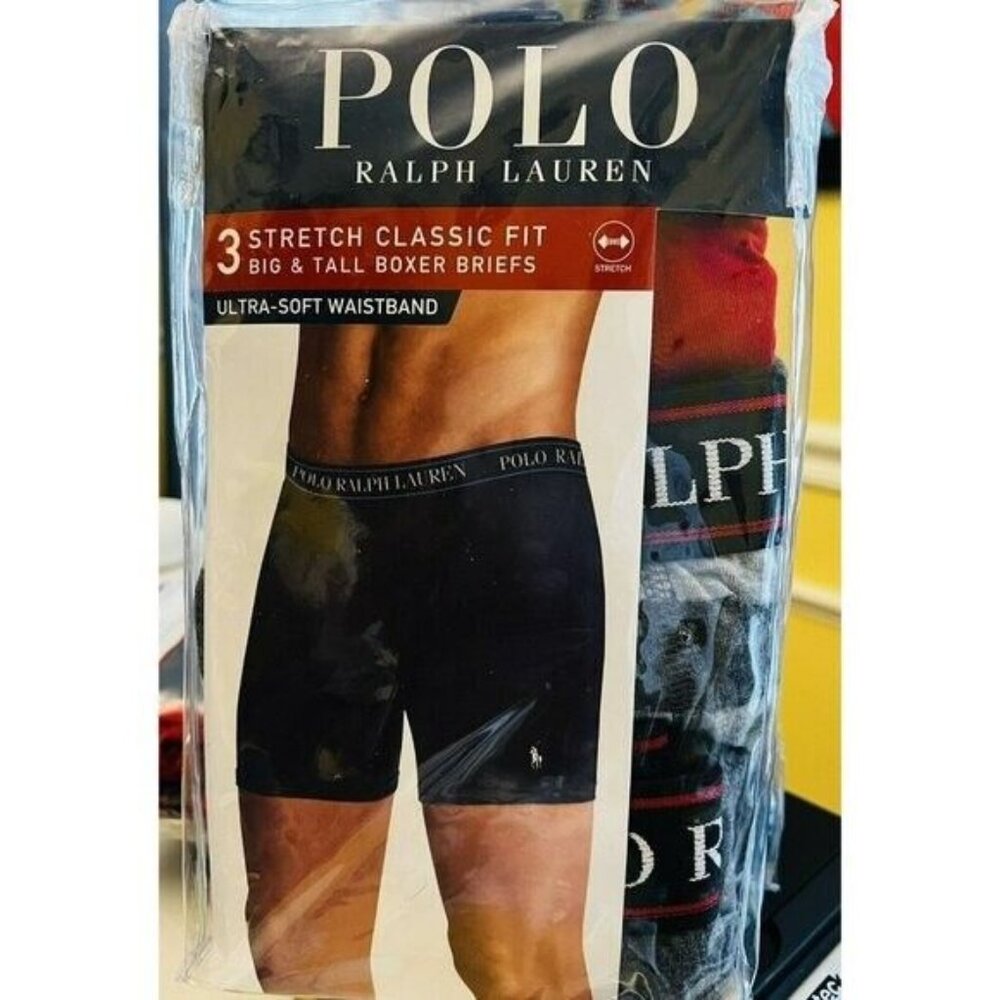New Polo Ralph Lauren Men's 3-Pack Big & Tall Boxer Briefs Multicolor Size - 1X
